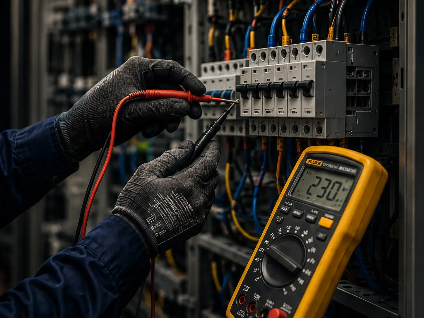 Electrician working on electrical equipment